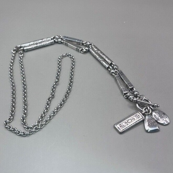 Brighton Silver Plated Charm Necklace Toggle Clasp Pendant Tassle Scroll Chain‎ - Picture 6 of 8